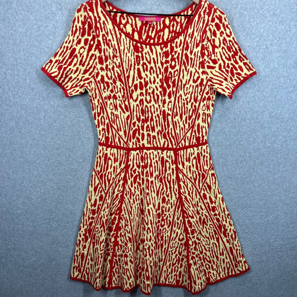 Catherine Catherine Malandrino‎ Dress Womens Medium Red Animal Print Knit EUC